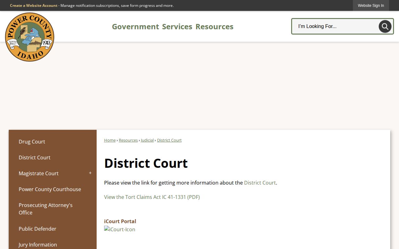Power County District Court courthouse for booking disposition records